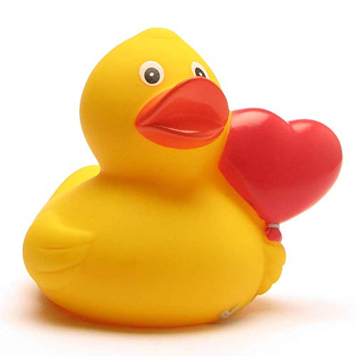 Badeente Herzballon I Quietscheente I Duckshop I L: 8 cm - inkl. Badeenten-Schlüsselanhänger im Set von Duckshop