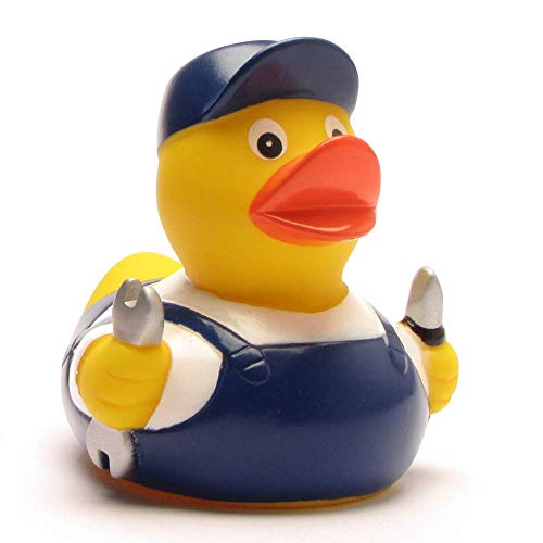 Duckshop I Badeente Mechaniker I Quietscheente I L: 8 cm I inkl. Quietscheentchen-Schlüsselanhänger im Set I Geschenk Handwerker I Präsent für Sammler von Duckshop
