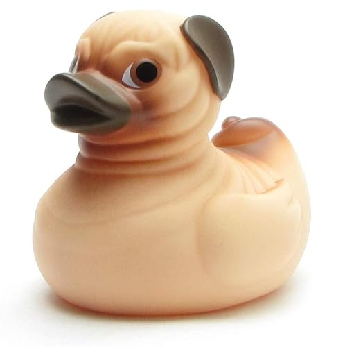 Badeente Mops I Quietscheentchen I L: 9 cm I inkl. Badeenten-Schlüsselanhänger im Set Mehrfarbig von Duckshop
