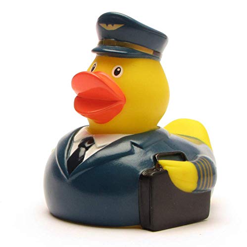 Badeente Pilot I Quietscheentchen I Duckshop I L: 8,5 cm I inkl. Badeenten-Schlüsselanhänger im Set von Duckshop