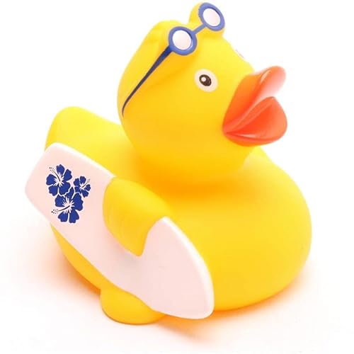 Badeente Surfer I Quietscheentchen I L: 7,5 cm I inkl. Badeenten-Schlüsselanhänger von Duckshop