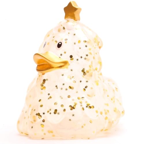 Badeente Weihnachtsbaum I Glitzer Gold I Quietscheente Tannenbaum I Quietscheentchen Weihnachten I L: 8,5 cm I inkl. Gummienten-Schlüsselanhänger im Set von Duckshop