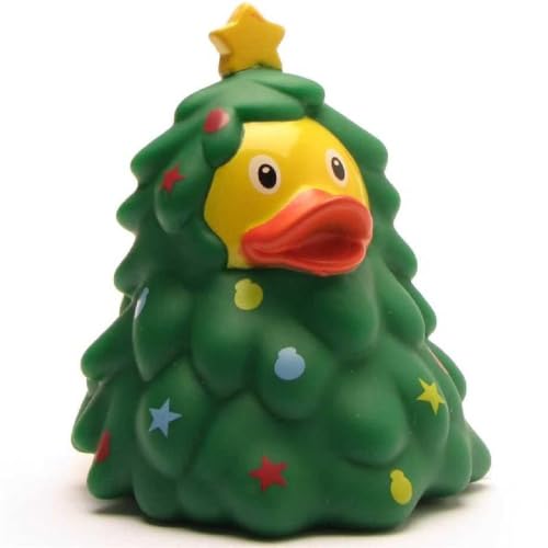 Badeente Weihnachtsbaum I Quietscheente Tannenbaum I Quietscheentchen Weihnachten I L: 8,5 cm I inkl. Gummienten-Schlüsselanhänger im Set I Geschenk Weihnachten I Geschenk Nikolaus I Adventskalender von Duckshop