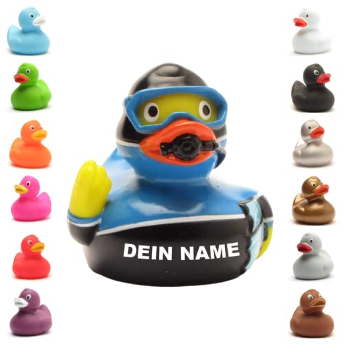 Badeente - personalisierbar (Taucher blau Ente) von Duckshop