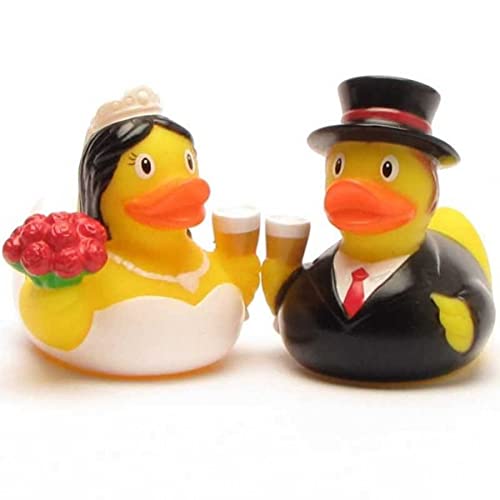 Duckshop I Badeente Brautpaar Mini I Quietscheente I L: 4,5 cm I Quietscheentchen I Geschenk für Hochzeitspaar I Geschenk für Hochzeit von Duckshop