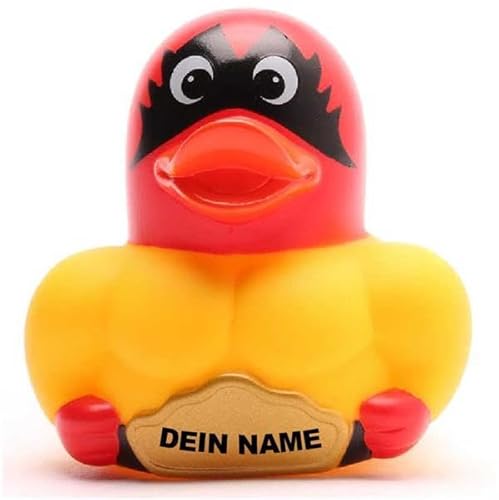 DUCKSHOP Badeenten - personalisierbar (Wrestling Badeente - rote Kappe-) von Duckshop