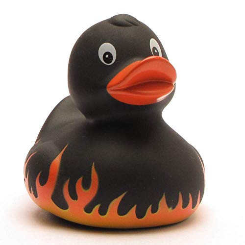 DUCKSHOP I Badeente Flammen I Quietscheente I L: 7,5 cm I inkl. Badeenten-Schlüsselanhänger im Set von Duckshop