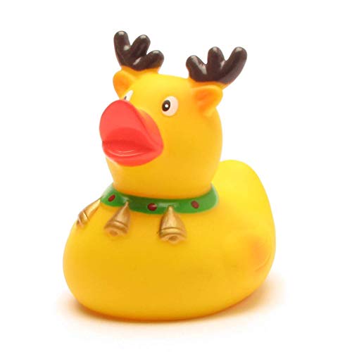 DUCKSHOP I Badeente I Quietscheente I Quietscheente Rentier mit Glöckchen I Quietscheentchen I L: 8 cm I inkl. Badeenten-Schlüsselanhänger im Set I Geschenk Weihnachten I Geschenk Nikolaus von Duckshop