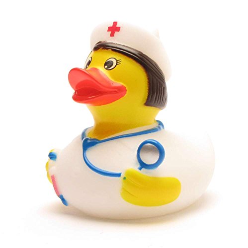 DUCKSHOP I Badeente Krankenschwester I Quietscheente I L: 7,5 cm - inkl. Badeenten-Schlüsselanhänger im Set von Duckshop