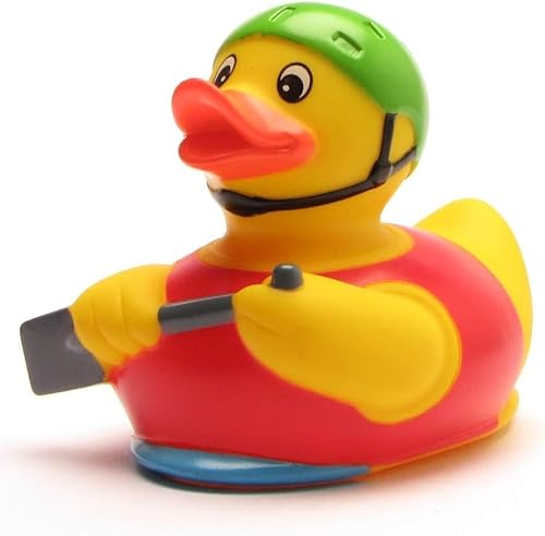 DUCKSHOP I Badeente Ruderboot I Quietscheente Kajak I Quietscheentchen Kanu I L: 9,5 cm I inkl. Gummienten-Schlüsselanhänger im Set von Duckshop