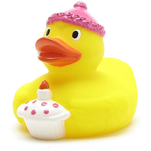 DUCKSHOP I Geburtstags-Badeente mit pinker Kappe I Quietscheente I L: 7,5 cm von Duckshop