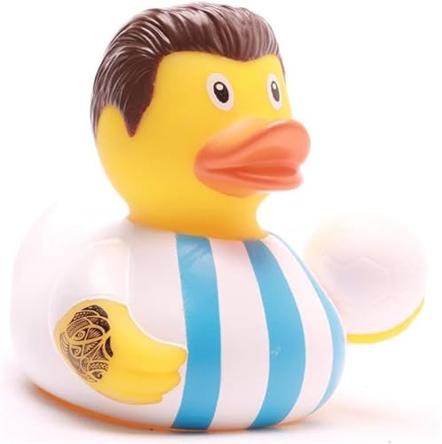 Duckshop I Badeente Fußball-Star - Weiss inkl. Quietscheentchen-Schlüsselanhänger im Set I L9cm I Quietscheente I Geschenk für Fußball-Fans I Duckshop I Badeente Fußball-Star - Weiss inkl. Quietscheentchen-Schlüsselanhänger im Set I L9cm I Quietscheente I Geschenk für Fußball-Fans I von Duckshop