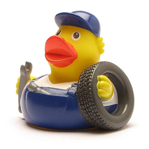 Duckshop I Badeente I Quietscheente I lustige Badeente KfZ-Mechaniker - L: 7 cm - inkl. Badeenten-Schlüsselanhänger im Set I Geschenk für Autoliebhaber von Duckshop