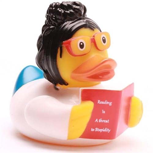Duckshop I Badeente Leserin I Quietscheente I inkl. Quietscheentchen- Schlüsselanhänger im Set I Geschenk Leseratten I Präsent Sammler von Duckshop