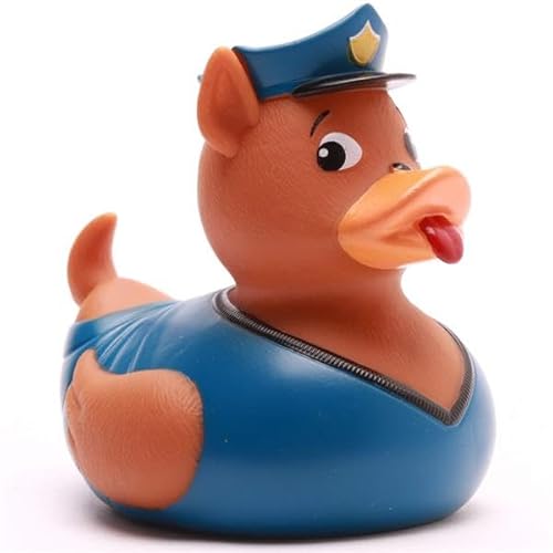 Duckshop I Badeente Polizeihund inkl. Quietscheentchen-Schlüsselanhänger im Set I L9cm I Quietscheente I Geschenk für Kinder I von Duckshop