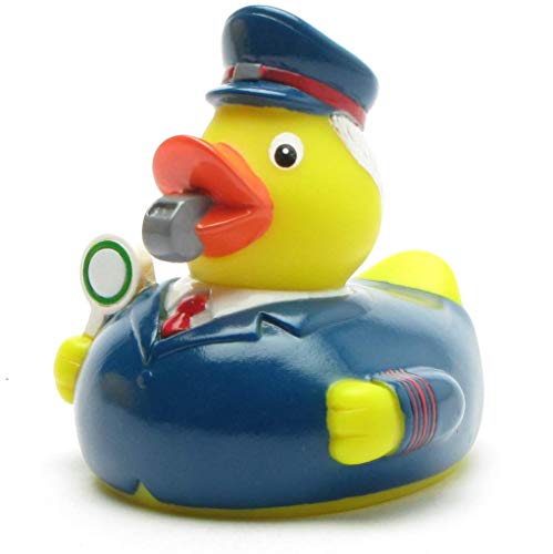 Duckshop I Badeente Zugführer I Quietscheente Schaffner I L: 8 cm I inkl. Badeenten-Schlüsselanhänger im Set von Duckshop