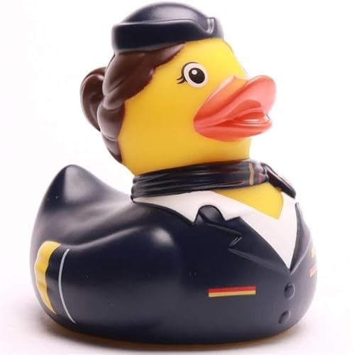 Duckshop I Variationen Badeente Stewardess I Quietscheente I Quietscheentchen L 9cm I Geschenk für Flugbegleiter I Präsent Sammler (Badeente Stewardess - Blauer Schal -) von Duckshop