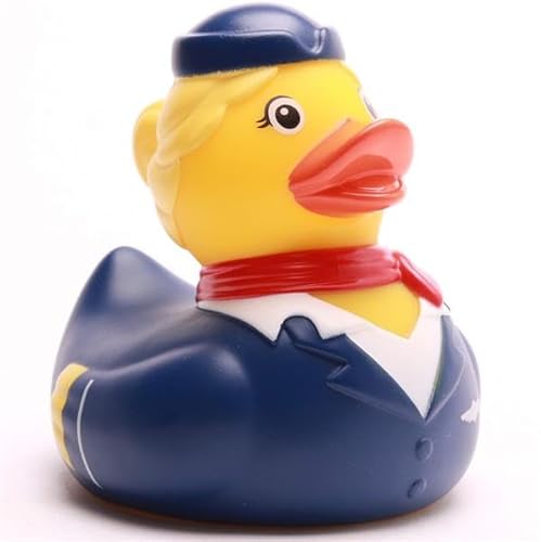 Duckshop I Variationen Badeente Stewardess I Quietscheente I Quietscheentchen L 9cm I Geschenk für Flugbegleiter I Präsent Sammler (Badeente Stewardess - roter Schal -) von Duckshop