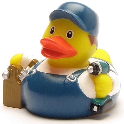 Duckshop I Badeente Monteur I Quietscheente I L: 8 cm I inkl. Quietscheentchen-Schlüsselanhänger im Set I Geschenk Mechaniker I Präsent Sammler von Duckshop
