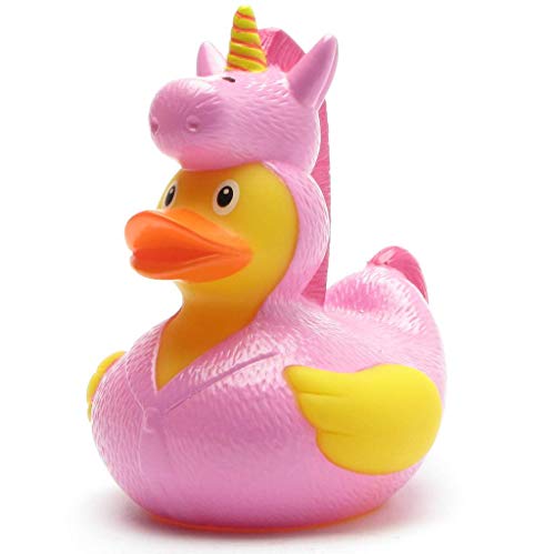 Einhorn-Kostüm Badeente I Unicorn Quietscheente I L: 9,5 cm I inkl. Badeenten-Schlüsselanhänger im Set von Duckshop