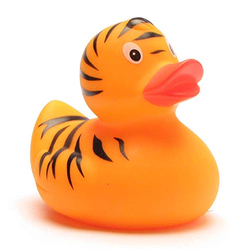 Duckshop I Badeente I Quietscheente I Ente Tiger - L: 7,5 cm - inkl. Badeenten-Schlüsselanhänger im Set von Duckshop