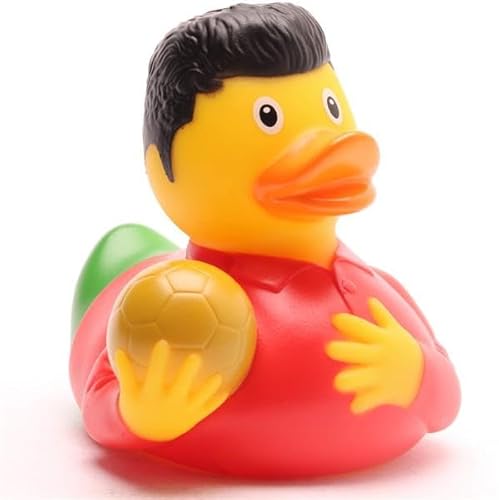 Duckshop I Fußballstar rot/grün Badeente inkl. Quietscheentchen-Schlüsselanhänger im Set I L9cm I Quietscheente I Geschenk für Fußballfans Duckshop I Fußballstar rot/grün Badeente inkl. Quietscheentchen-Schlüsselanhänger im Set I L9cm I Quietscheente I Geschenk für Fußballfans von Duckshop