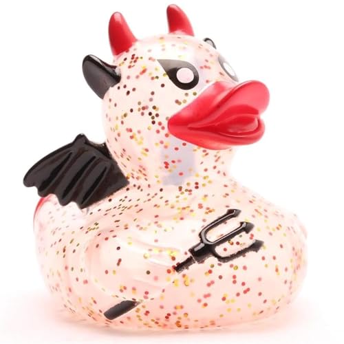 Glitzer Teufel Quietscheente mit schwarzen Flügeln, Badeente - inkl. Gummienten-Schlüsselanhänger im Set, teuflisch, Glitzer und Glamour, Fürst der Finsternis Glitzer Teufel Quietscheente mit schwarzen Flügeln, Badeente - inkl. Gummienten-Schlüsselanhänger im Set, teuflisch, Glitzer und Glamour, Fürst der Finsternis von Duckshop