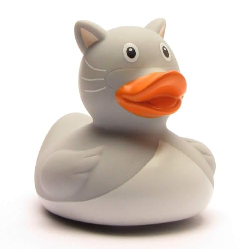 Duckshop I Quietscheente Katze-grau inkl. Quietscheentchen-Schlüsselanhänger im Set I L9cm I Badeente I Geschenk für Katzenliebhaber I Geschenk für Tierfreunde von Duckshop