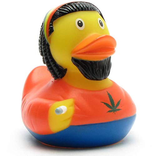 Rasta Badeente I Rasta Quietscheente I L: 8,5 cm I inkl. Badeenten-Schlüsselanhänger im Set von Duckshop