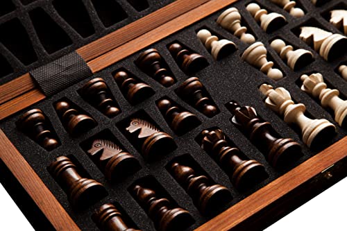 Schachspiel, Figurenkasten, handgefertigt, furniert, Mahagoni und Bergahorn, Maße 34cm x 34cm, Alles Made in EU, Schwarze Form für Figuren von COXZD
