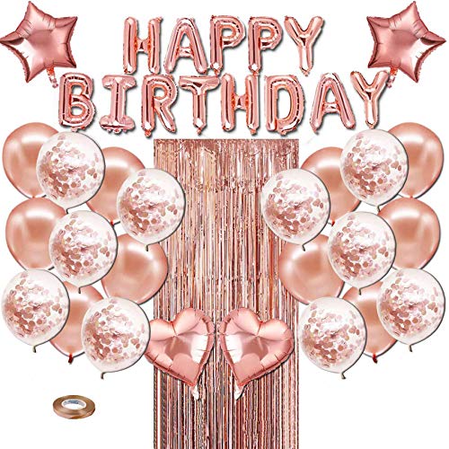 Duendhd 28-teiliges goldenes Geburtstagsdekorationsset, Buchstabenballon, Regenvorhang, Seidenvorhang, Geburtstagsballon von Duendhd