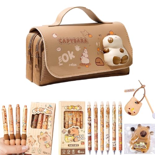 Dujuanus Capybara Federmäppchen, Capybara Schreibwaren Set mit Capybara Radierbarer Kugelschreiber & Squeeze Quetschspielzeug, für Mädchen Jungen, Schreibwaren Geschenkset für Kinder Dujuanus Capybara Federmäppchen, Capybara Schreibwaren Set mit Capybara Radierbarer Kugelschreiber & Squeeze Quetschspielzeug, für Mädchen Jungen, Schreibwaren Geschenkset für Kinder von Dujuanus