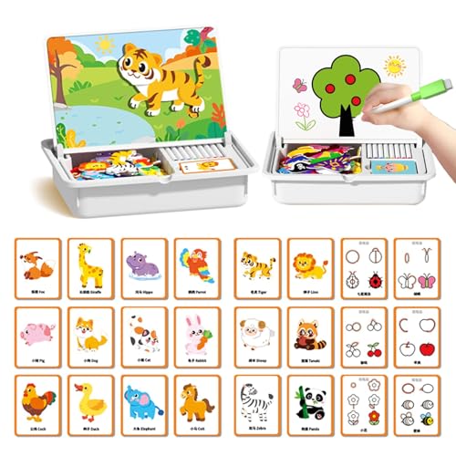 Dujuanus Magnetisch Anziehpuppen, Magnetpuzzles Gesicht verkleiden Reisespiel, Lustige Gesichter Magnetspiel mit Zeichenbrett und Stift, Fördert Feinmotorik und Vorstellungskraft (Animal) von Dujuanus