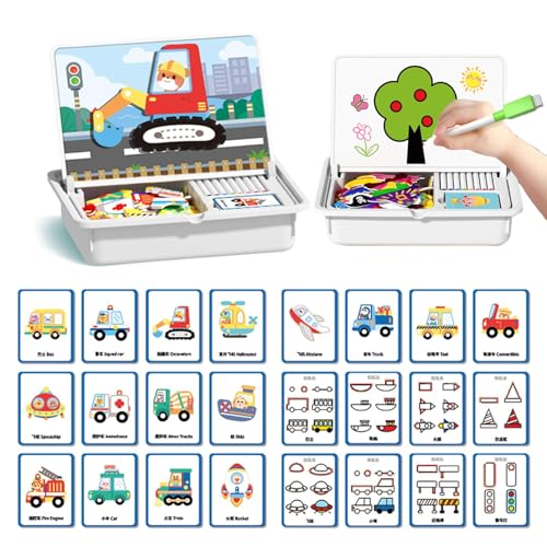 Dujuanus Magnetisch Anziehpuppen, Magnetpuzzles Gesicht verkleiden Reisespiel, Lustige Gesichter Magnetspiel mit Zeichenbrett und Stift, Fördert Feinmotorik und Vorstellungskraft (Transportation) von Dujuanus