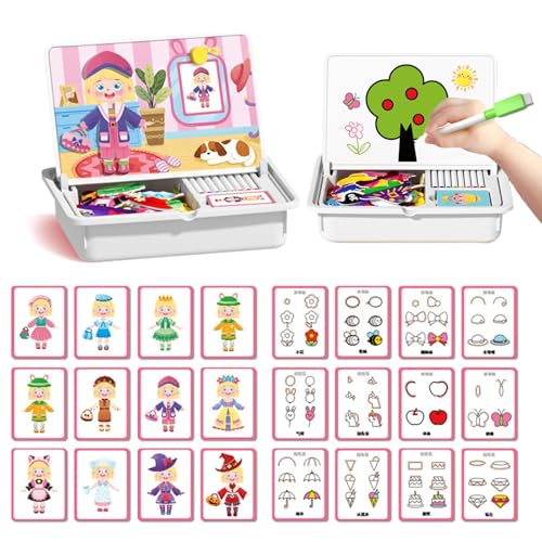Dujuanus Magnetisch Anziehpuppen, Magnetpuzzles Gesicht verkleiden Reisespiel, Lustige Gesichter Magnetspiel mit Zeichenbrett und Stift, Fördert Feinmotorik und Vorstellungskraft (Women) von Dujuanus