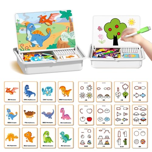 Magnetisch Anziehpuppen, Magnetpuzzles Gesicht verkleiden Reisespiel, Lustige Gesichter Magnetspiel mit Zeichenbrett und Stift, Fördert Feinmotorik und Vorstellungskraft (Dinosaur) von Dujuanus