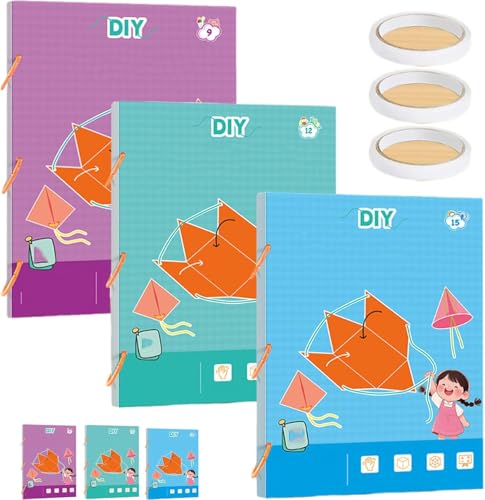 Pull String 3D Geometry Learning Book, Interactive Pull-String Geometry Learning Kit with 9/12/15 Solids Geometric Models with Safe Braided Rope Design (3Pcs) von Dujuanus