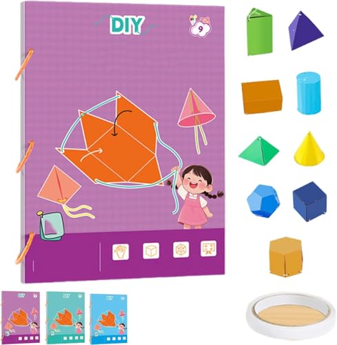 Pull String 3D Geometry Learning Book, Interactive Pull-String Geometry Learning Kit with 9/12/15 Solids Geometric Models with Safe Braided Rope Design (9-Model) von Dujuanus