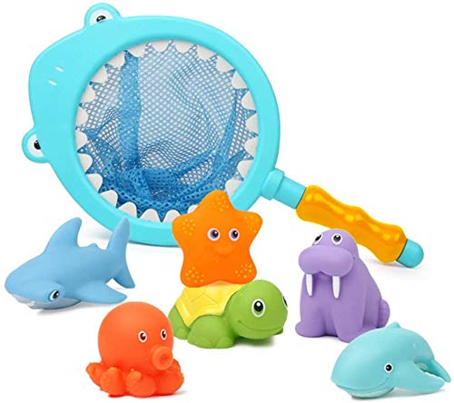 7 Stück Badespielzeug Baby ab 1 2 3 Jahr, Badewanne Spielzeug Kinder, Badewannenspielzeug mit Fischernetz von Dulabei