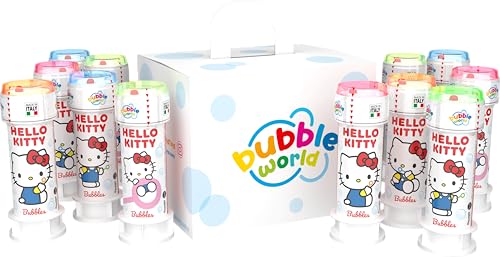 Bubble World - Hello Kitty Seifenblasen für Kinder - Party Pack 12 Stück à 60 ml - Gadget zum Geburtstag mit Katzenmotiv - Made in Italy Bubble World - Hello Kitty Seifenblasen für Kinder - Party Pack 12 Stück à 60 ml - Gadget zum Geburtstag mit Katzenmotiv - Made in Italy von Dulcop
