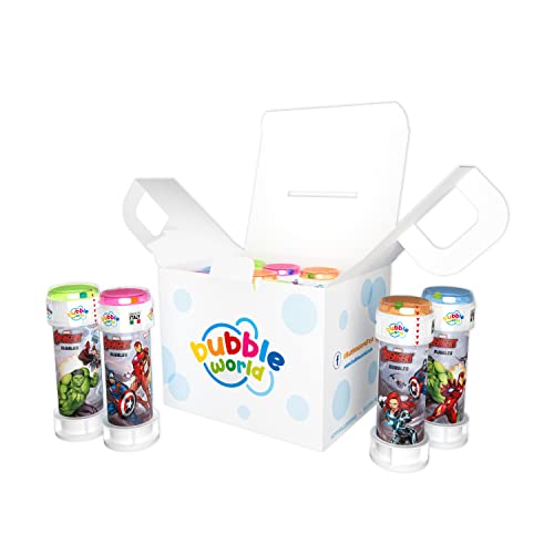 Bubble World - Avengers Party Pack - 12 Tuben Blasen - 60 ml - einfarbige Tuben und integriertes Gebläse - Perfekt für Geburtstagsfeiern - Made in Italy Bubble World - Avengers Party Pack - 12 Tuben Blasen - 60 ml - einfarbige Tuben und integriertes Gebläse - Perfekt für Geburtstagsfeiern - Made in Italy von Bubble World