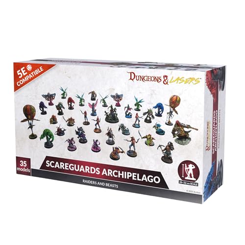 Dungeons & Lasers Raiders and Beasts of The Scareguards Archipelago - DND Miniaturen Set mit 35 Modellen - Montage und Bemalen erforderlich - ab 14 Jahren von Dungeons & Lasers