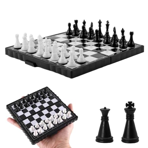 Dunkwckore Schachspiel, Magnetischem Einklappbar Schachbrett Schach, Tragbares und Faltbares Chess Board Set, Magnetisches Reiseschach Mini Schach Hochwertig Klappbare für Kinder, Erwachsene, Reisen von Dunkwckore