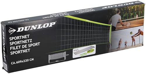 Dunlop Sport Netz 609 x 220 CM - Volleyballnetz - Tennis Netz - Badminton Netz - Komplettes Set mit Stangen, Netz, Bodenankern und Spannseilen - Vielseitig Einsetzbar - Grün/Schwarz von DUNLOP