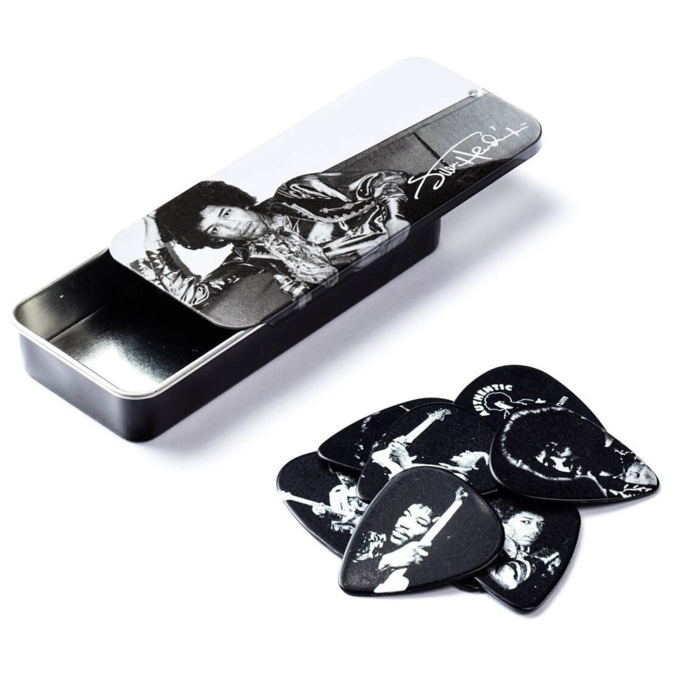 Dunlop Jimi Hendrix Silver Portrait Pick Tin, Heavy Plektrum von Dunlop