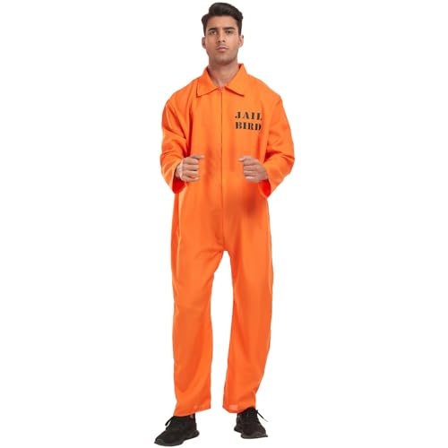 Duohropke Geflüchteter Gefangener Kostüm Overall Herren Gefangenenkostüm Orange Halloween Cosplay von Duohropke