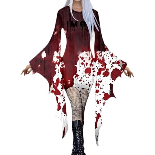 Duohropke Halloween Kostüm Damen Gothic Kleid Steampunk Fliegenärmeln Minikleid Cosplay Outfit Faschingskostüme Vampir Hexenkostüm Unregelmäßig Party Kleider Karneval Cocktailkleider von Duohropke