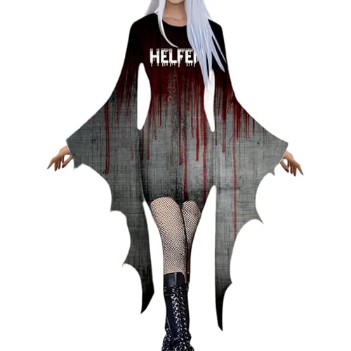 Duohropke Halloween Kostüm Damen Gothic Kleid Steampunk Fliegenärmeln Minikleid Cosplay Outfit Faschingskostüme Vampir Hexenkostüm Unregelmäßig Party Kleider Karneval Cocktailkleider von Duohropke