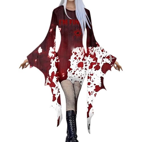 Duohropke Halloween Kostüm Damen Gothic Kleid Steampunk Fliegenärmeln Minikleid Cosplay Outfit Faschingskostüme Vampir Hexenkostüm Unregelmäßig Party Kleider Karneval Cocktailkleider von Duohropke
