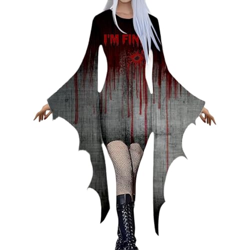 Duohropke Halloween Kostüm Damen Gothic Kleid Steampunk Fliegenärmeln Minikleid Cosplay Outfit Faschingskostüme Vampir Hexenkostüm Unregelmäßig Party Kleider Karneval Cocktailkleider von Duohropke